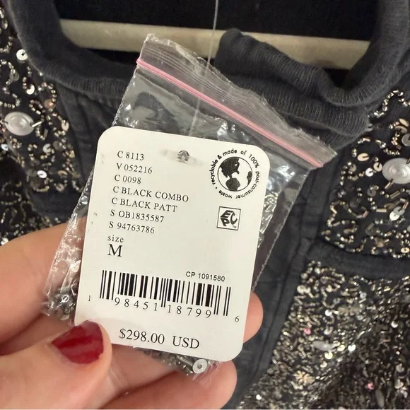 Free People Sparkle Front Zip Sweatshirt Jacket Black - Picture 7 of 9